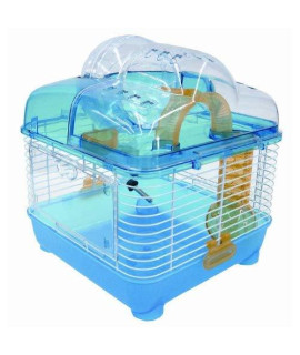 H1010 Clear Plastic Dwarf Hamster, Mice Cage with Ball on Top, Blue