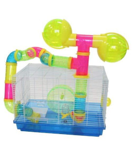 Dwarf Hamster, Mice Cage, with Color Tubes and Accessories, Blue