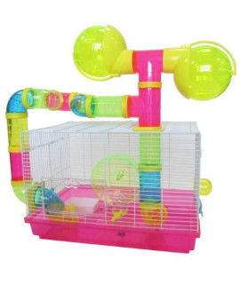 Dwarf Hamster, Mice Cage, with Color Tubes and Accessories, Pink