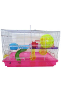 H1812 Clear Plastic Dwarf Hamster, Mice Cage with Color Accessories, Pink