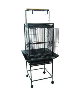 WI18 1/2" Bar Spacing Play Top Wrought Iron Parrot Cage - 18"x18" in Antique Silver