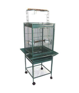 WI18 1/2" Bar Spacing Play Top Wrought Iron Parrot Cage - 18"x18" in Green