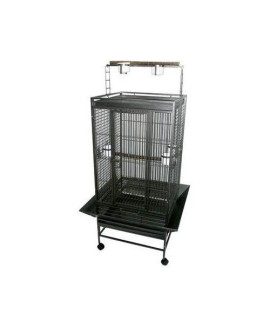 WI24 3/4" Bar Spacing Play Top Wrought Iron Parrot Cage - 24"x22" In Antique Silver