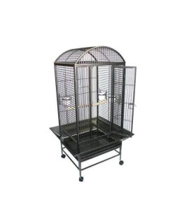 WI24R 3/4" Bar Spacing Dome Top Wrought Iron Parrot Cage - 24"x22" In Antique Silver