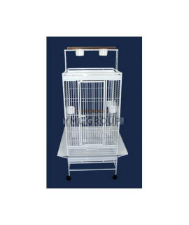 WI24 3/4" Bar Spacing Play Top Wrought Iron Parrot Cage - 24"x22" In White