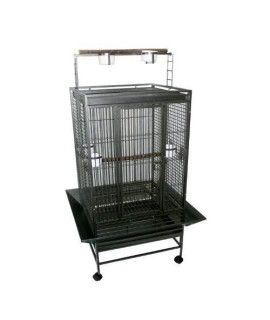 WI32 3/4" Bar Spacing Play Top Wrought Iron Parrot Cage - 32"x23" In Antique Silver