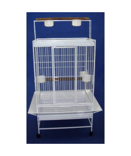 WI32 3/4" Bar Spacing Play Top Wrought Iron Parrot Cage - 32"x23" In White