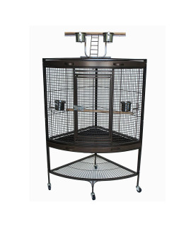 YML 3/4" Bar Spacing Corner Wrought Iron Parrot Cage (Box of 1), 37" x 26.5" x 62", Antique Copper