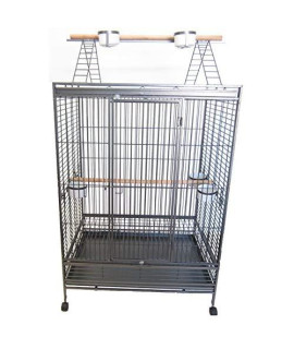 WI40 1" Bar Spacing Play Top Wrought Iron Parrot Cage - 40"x30" In Antique Silver