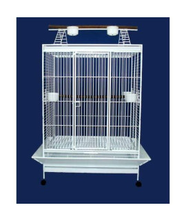 WI40 1" Bar Spacing Play Top Wrought Iron Parrot Cage - 40"x30" In White
