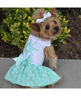 Turquoise Crystal Dog Dress with Matching Leash(Size-Small)