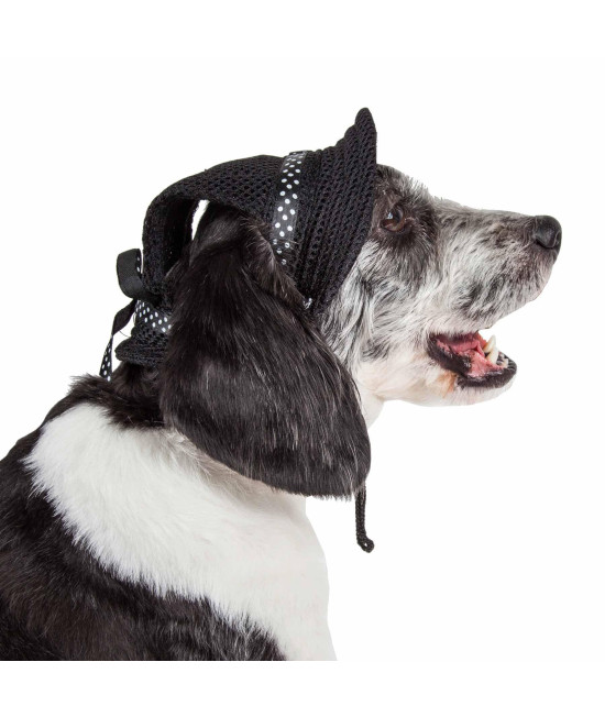 Pet Life 'Sea Spot Sun' Uv Protectant Adjustable Fashion Mesh Brimmed Dog Hat Cap, Black - Medium