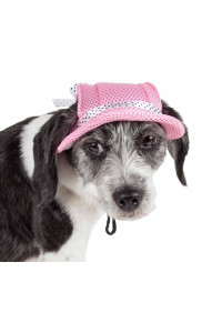 Pet Life 'Sea Spot Sun' Uv Protectant Adjustable Fashion Mesh Brimmed Dog Hat Cap, Pink - Medium