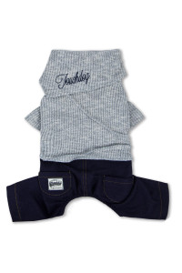 Touchdog Vogue Neck-Wrap Sweater and Denim Pant Outfit- Small/Grey