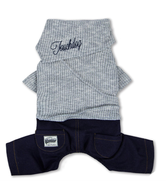 Touchdog Vogue Neck-Wrap Sweater and Denim Pant Outfit- Small/Grey