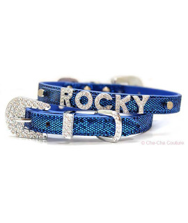 Foxy Glitz Dog Collar With Letter Strap by Cha-Cha Couture - Navy Blue