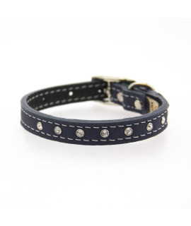 Tuscan Crystallized Leather Dog Collar by Auburn Leather - Navy Blue