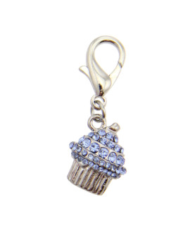 Crystal Cupcake D-Ring Pet Collar Charm by FouFou Dog - Blue