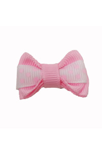Polka Dot Stripe Dog Bow with Alligator Clip - Pearl Pink