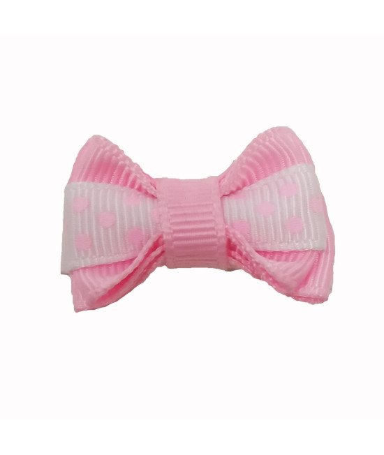 Polka Dot Stripe Dog Bow with Alligator Clip - Pearl Pink