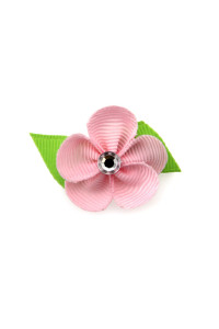 Flower Dog Bow with Alligator Clip - Pearl Pink