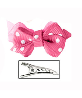 Polka Dot Dog Bow with Alligator Clip - Hot Pink