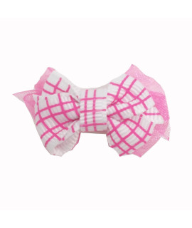 Plaid Dog Bow with Alligator Clip - Hot Pink