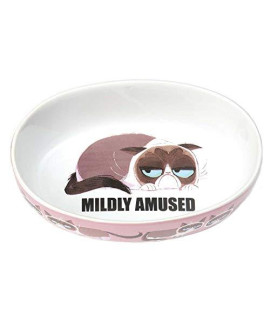 Grumpy Cat Mildly Amused Oval Cat Bowl - Pink