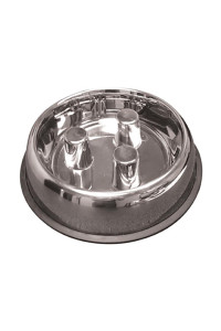 Non-Tip Stainless Steel Brake-Fast Slow Feed Dog Food Bowl - Metal