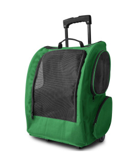Dark Forest Green Pet Rolling Backpack For Crate Carrier Travel