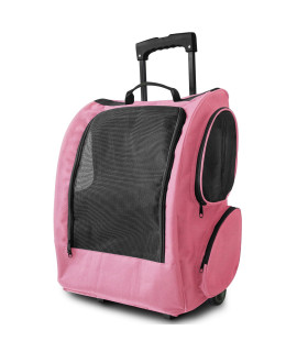 Pink Pet Rolling Backpack For Crate Carrier Travel