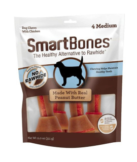 SmartBones Medium Chicken and Peanut Butter Bones Rawhide Free Dog Chew 4 count