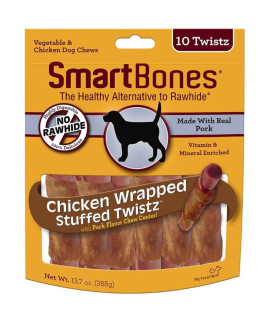 SmartBones Stuffed Twistz Vegetable and Chicken Wrapped Pork Rawhide Free Dog Chew 10 count