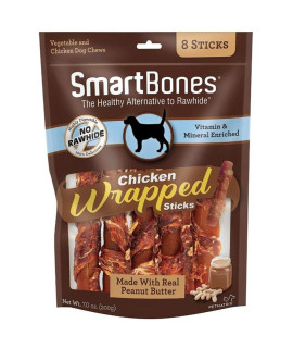 SmartBones Chicken Wrapped Peanut Butter Sicks Rawhide Free Dog Chew 8 count