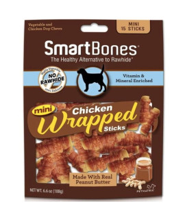 SmartBones Mini Chicken Wrapped Peanut Butter Sicks Rawhide Free Dog Chew 15 count