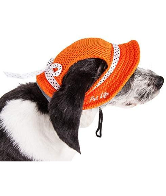 Pet Life 'Sea Spot Sun' Uv Protectant Adjustable Fashion Mesh Brimmed Dog Hat Cap, Orange - Medium