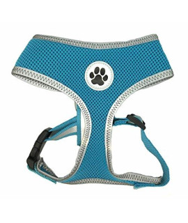 Lanyarco Turquoise Reflective Mesh Soft Dog Harness Safe Harness No Pull Summer Pet Harnesses for Small Dogs,Medium Size