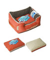 TOUCHDOG Sporty Vintage Original Throwback Reversible Plush Rectangular Pet Dog Bed, Large, Brown, Orange