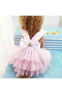 Dog Dresses, Fashion Pet Dog Clothes, Striped Mesh Puppy Dog Princess Dresses (Pink, Small)