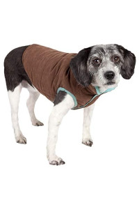 TOUCHDOG Waggin Swag Fashion Designer Reversible 3M Insulated Pet Dog Coat Jacket, Small, Blue / Brown