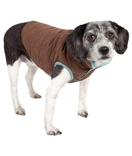 TOUCHDOG Waggin Swag Fashion Designer Reversible 3M Insulated Pet Dog Coat Jacket, Small, Blue / Brown