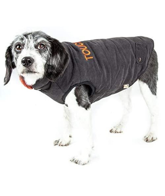 TOUCHDOG Waggin Swag Fashion Designer Reversible 3M Insulated Pet Dog Coat Jacket, Large, Brown / Orange
