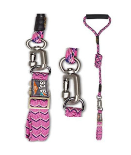 DOGHELIOS Dura-Tough Easy Tension 3M Reflective Adjustable Multi-swivel Pet Dog Leash and Collar, Small, Pink