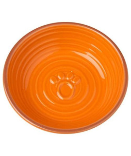 PetRageous 13043 Key West Embossed Paw Stoneware Saucer 5-Inch Diameter and 1.25-Inch Tall Saucer with 6-Ounce Capacity and Dishwasher and Microwave Safe for Small Dogs and Cats, Orange