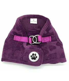 Purple Lovely Heart Print Fleece Padded Soft Dog Harness Safe Harness Winter Pet Harnesses for Small Dogs,Medium Size
