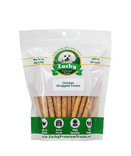 Chicken Wrapped Rawhide Dog Treats by Lucky Premium Treats, All Natural Gluten Free Dog Treats for Small Dogs, 25 Chews