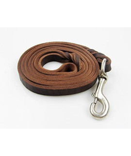 ZEEY Pet Leather Leads for Dogs, 160 cm x 1.8 cm, Durable Brown Leather Leash with Braided Anti-Slip Handle and Metal Clasp for Large Pet Dogs, Collar & Harness Available Separately (Iron Buckle)