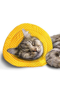 SunGrow Cat Recovery Soft Cone, Neck Pillow for Speedy Neuter or After Surgery Recovery, No More Cone of Shame, Polka Dot Design, Yellow Color, Fits Pets with 9-11