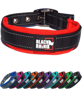 Black Rhino - The Comfort Collar Ultra Soft Neoprene Padded Dog Collar for All Breeds - Heavy Duty Adjustable Reflective Weatherproof (Large, Red/Black)