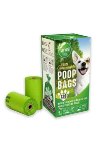 UNNI 100% Compostable Dog Poop Bags, Extra Thick Pet Waste Bags, 120 Count, 8 Refill Rolls, 9x13 Inches, Earth Friendly Highest ASTM D6400, Europe OK Compost Home and Seedling Certified, San Francisco